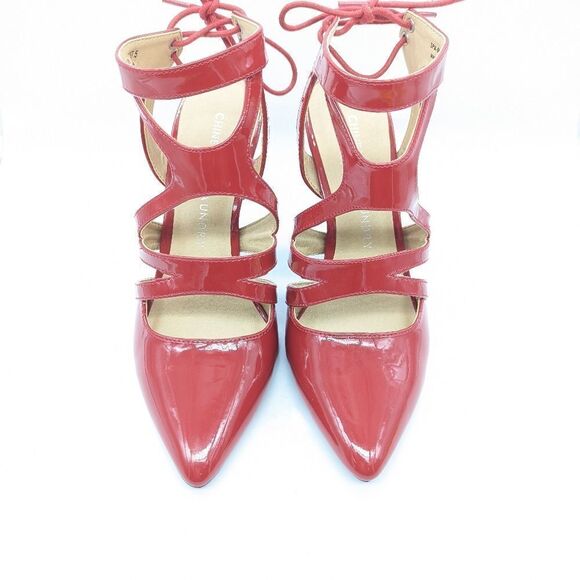 Red patent Chinese Laundry Women's Pointy Toe Ankle Strap Strappy Stiletto Heels - Picture 11 of 13